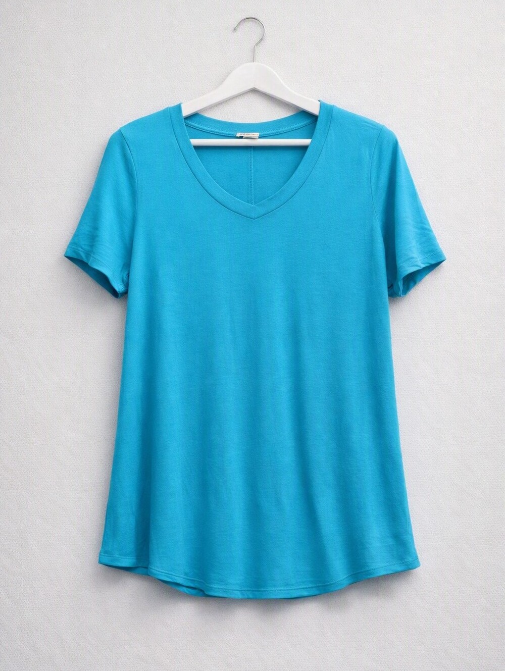 Super Soft Zigzag Stripe Teal V-Neck Tunic Tee Short Sleeve Size L
